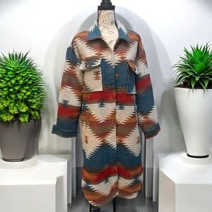 Sweet Generis Women’s Western Aztec Boho Style Duster Sweater Shacket Size L